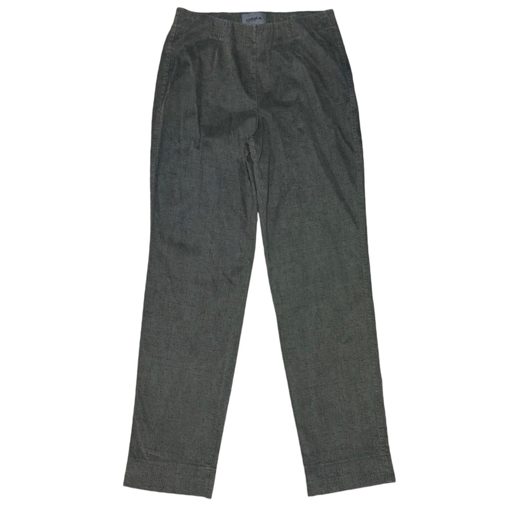 Oska Pull On Straight Leg Trousers High Rise Cotton Twill Stretch Green Women 0